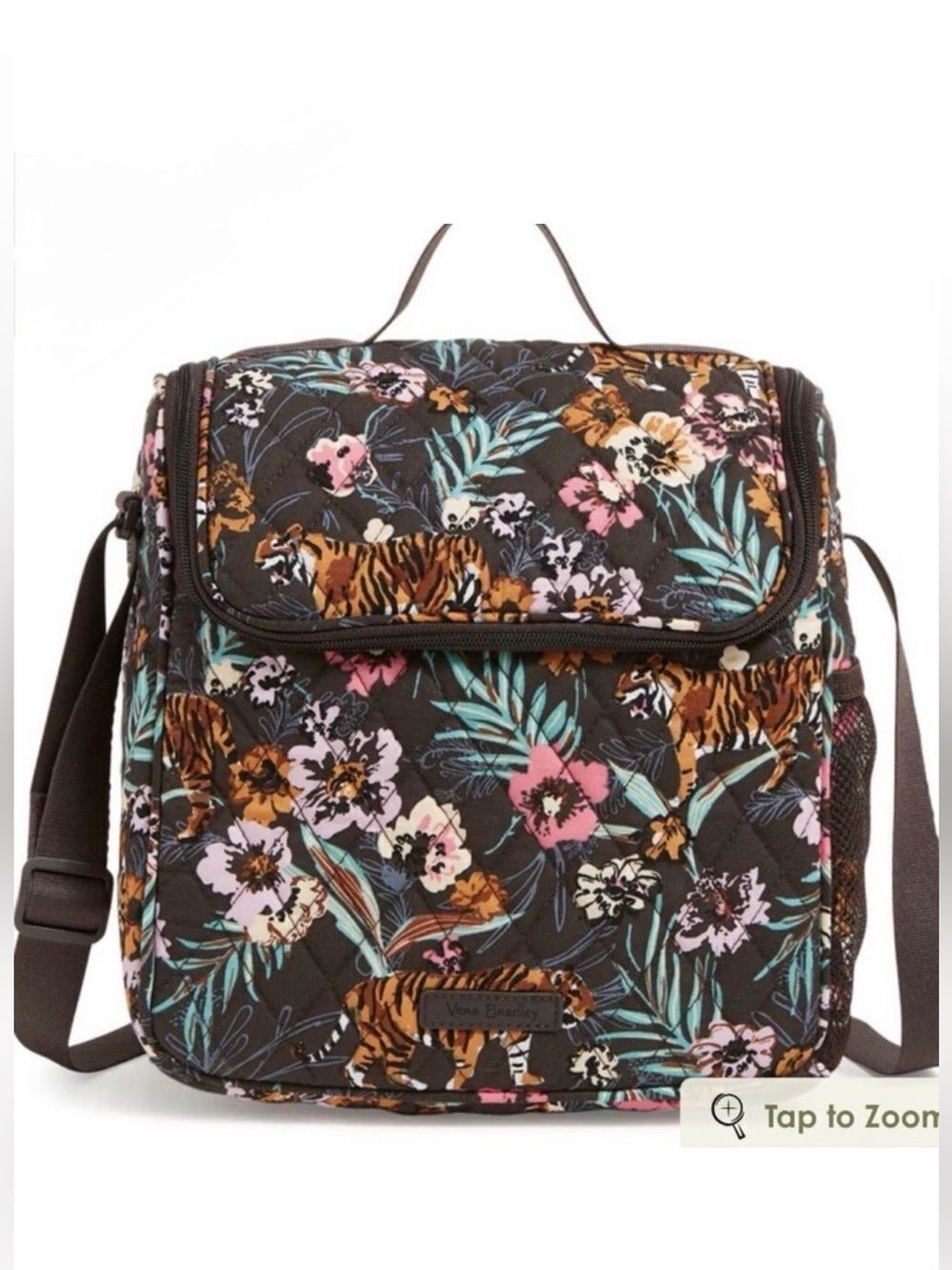 Vera Bradley Bali Jungle Black Floral Quilted Cotton Crossbody Lunch Bag